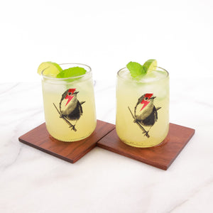 Set of 4 Upcycled Singing Bowie Bird Design Drinking Glasses 8oz  - Wholesale