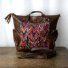 Nahual Multipurpose L Bag |  Dark Brown Leather and Mayan Huipil
